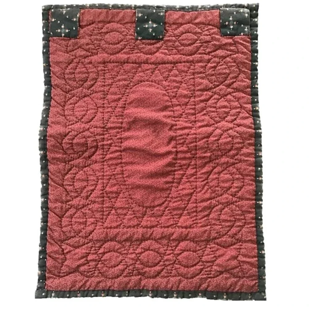 Wall Hanging Quilt Roses Cross Stitch Burgundy Handmade Vintage Handquilted